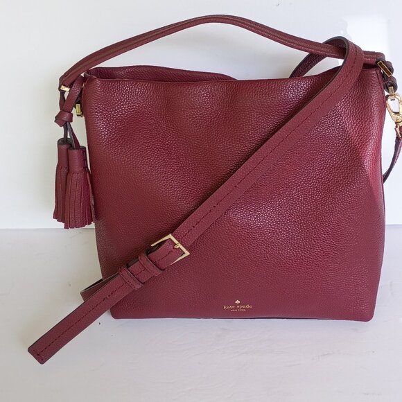 Kate Spade Orchard Street Natalya' Pebbled Plum Leather Hobo Bag W Tassel - Picture 1 of 9